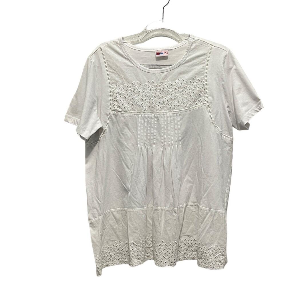 American Sweetheart Top Women Size XL Eyelet White Pintuck Ruffle Romantic Fairy